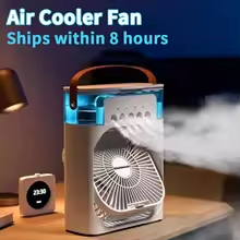 New 3 in 1 Air Conditioner Fan Household Mini Air Cooler LED Night Light Portable Humidifier Fan Air Adjustment Home Office Fan