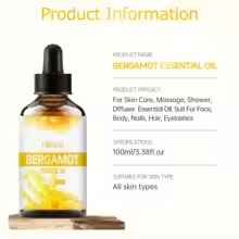 Bergamot Oil, Premium Essential Oil for Hair Care, Home Diffusers, Skin, Spas, Massages and Humidifiers