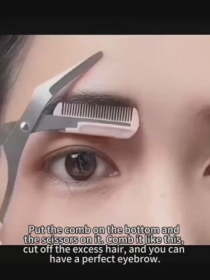Eyebrow trimming scissors with built-in comb